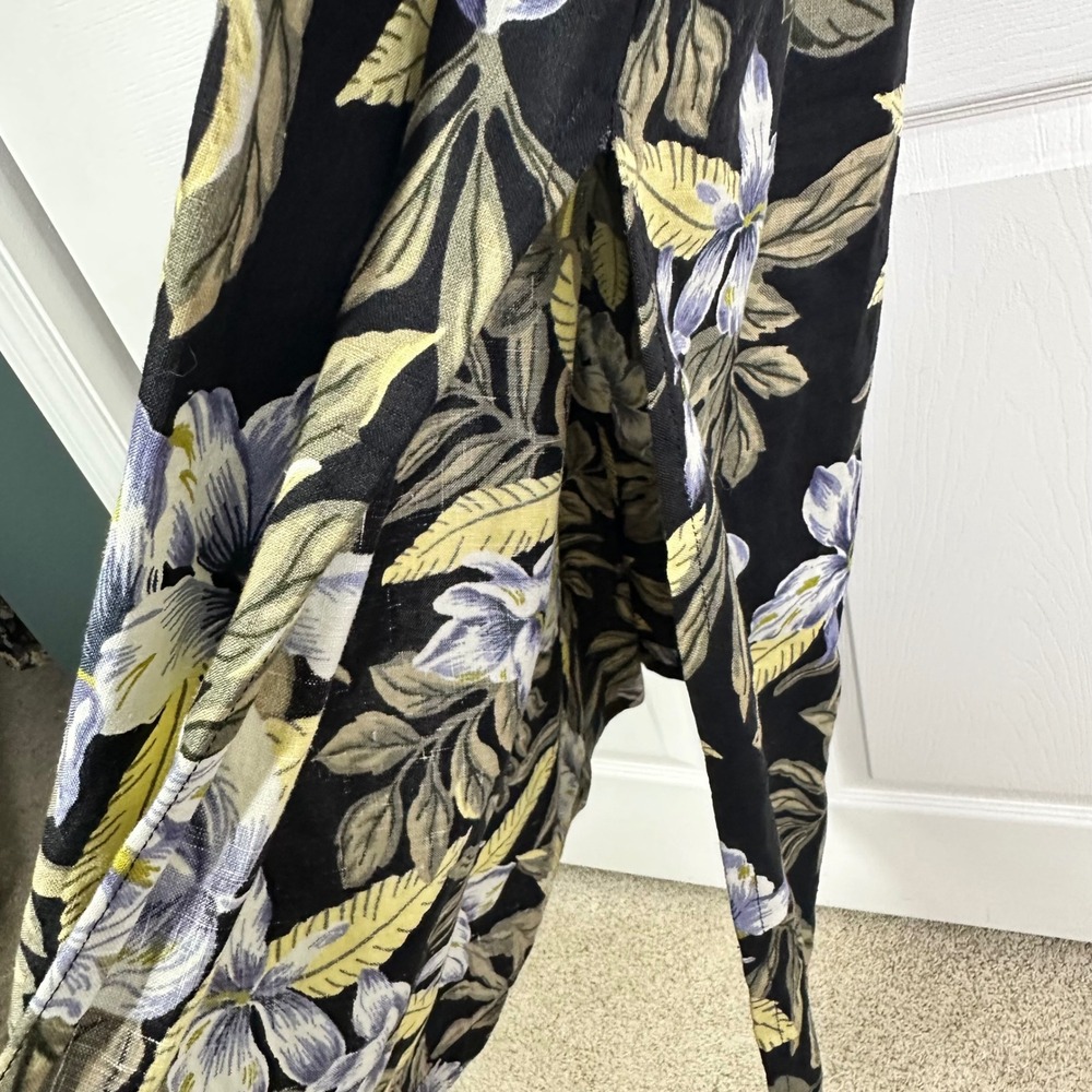 VTG 100% Linen Plus Size Maxi Dress Womens 20W Black Tropical Floral Sleeveless - Picture 10 of 14
